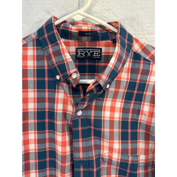 Rye by Hawker Rye Men Button Up Plaid Shirt Slim Fit Green Coral 100% Cotton EUC - Picture 2 of 10